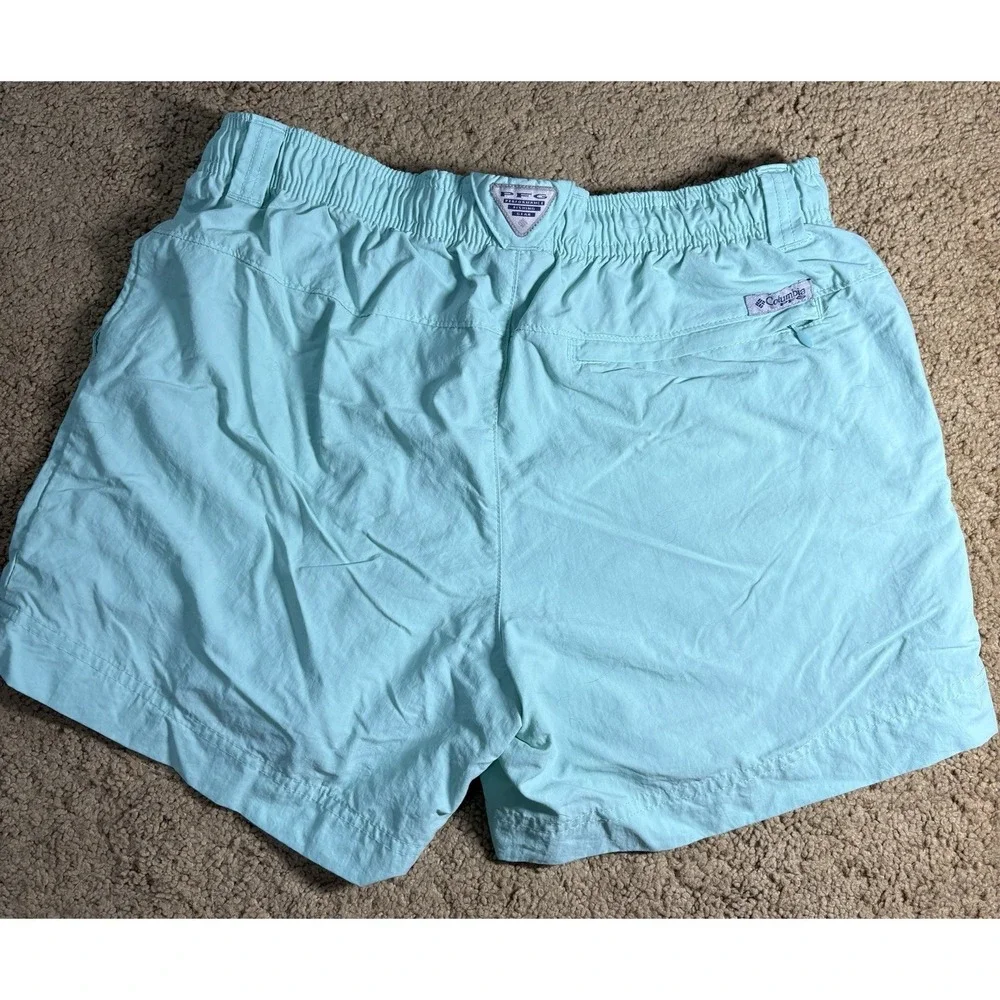 Columbia PFG Shorts Women Medium Bright Light Blue Mid Rise Fishing Hiking - Picture 9 of 9